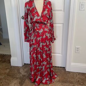 Beautiful fully lined Red zebra Maxi dress by Fabrik